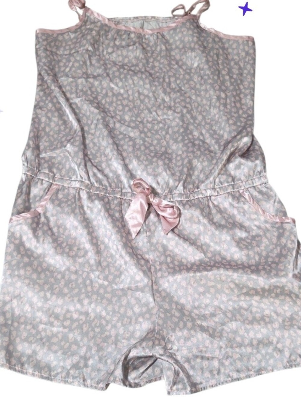 Justice 18/20 Jrs Pink Grey Satin Leopard Print Romper Pjs